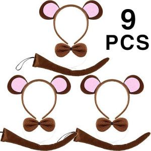 Willbond 9 Pieces Monkey Theme Costume Set Include Monkey Ears Headband Monkey Bowtie And Monkey Tail For Halloween Cosplay Costume Or Party Decoration