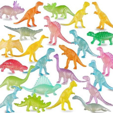96 Piece Glow In Dark Mini Dinosaur Toy Set(24 Style), Plastic Realistic Dino Figure, Kid Birthday Party Favors Supplies Goody Bag Valentines Day Gift Pinata Stuffers Easter Eggs Easter Basket Filler