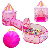 Lojeton 3Pc Princess Fairy Tale Kids Play Tent, Oval Crawl Tunnel, Ball Pit For Toddlers, Indoor & Outdoor Playhouse Castle Toys, Baby Boys Girls For 3 4 5 6 7 Years Old (Balls Not Included)