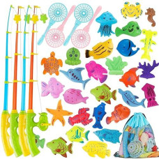 Magnetic Fishing Toy,60 Pcs Fishing Magnets Game With 4 Fishing Poles 4 Fishing Nets And 52 Floating Ocean Sea Animals,Toddler Bath Toys, Water Toys Fishing Game For Kids