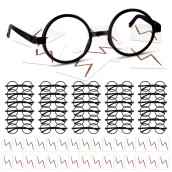 Tuparka 30 Pieces Wizard Round Glasses Frame No Lenses Eyeglasses With 30 Pieces Lightning Bolt Tattoos For Kids Halloween Party Bag Fillers
