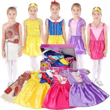 Bibiblack Girls Princess Dressup Trunk - 22Pcs Pretend Play Costume Set Dressup Play Clothes For Little Girls Ages 3-6 Years