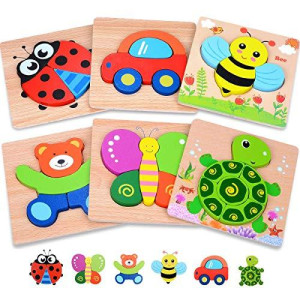 Magifire Wood Puzzles For Toddlers 1-3, Set Of 6 Montessori Toys For 1 Year Old, Toddler Puzzles, Baby Puzzles With Large Pieces Safe For Kids, Includes Storage Bag And Giftable Box