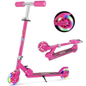 Beleev V1 Kids Scooters For Girls, 2 Wheel Folding Kick Scooter With Light Up Wheels, 3 Adjustable Height, Lightweight Scooter With Kickstand For Children Ages 3-12 (Hot Pink)