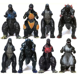 Ezfun Set Of 8 Godzilla Toys Movable Joint Birthday Kids 2019 Action Figures King Of The Monsters Burning Heisei Mecha Ghidorah Pack Plastic Mini Dinosaur Playsets Cake Toppers Package