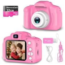 Hachi'S Choice Gift Kids Camera Toys For 1-9 Year Old Girls, Compact Cameras For Children,Best Birthday Festival Gift For 2-8 Year Old Girl,Pink(32G Sd Card Included)