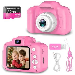 Hachi'S Choice Gift Kids Camera Toys For 1-9 Year Old Girls, Compact Cameras For Children,Best Birthday Festival Gift For 2-8 Year Old Girl,Pink(32G Sd Card Included)