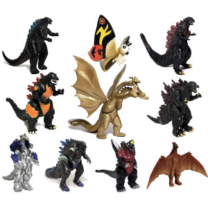 Twcare Set Of 10 Godzilla Toys, Movable Joint Action Figures, King Of The Monsters Vs Kong Mini Dinosaur Mothra Imago Burning Heisei Mecha Ghidorah Playsets Kids Birthday Cake Toppers Pack