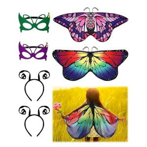 Gejoy 6 Pieces Butterfly Wings Costume With Mask Antenna Headband For Kids Halloween Party