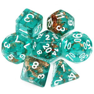 Haxtec Teal DND Dice Set 7PcS gold Leaf Polyhedral Resin DND Dice for Roleplaying games Dungeons and Dragons gifts-Wonderland