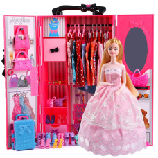 Ucanaan 11.5 Inch Girl Doll And Closet Set With Clothes And Accessories Items Including Fashion Dolls,Wardrobe, Trunk, Casual Wear, Dress, Swimsuits, Hangers, Shoes, Bags And Necklaces