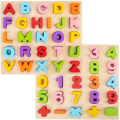 Alphabet Puzzle, Wood City Abc Letter & Number Puzzles For Toddlers 1 2 3 Years Old, Preschool Learning Toys For Kids, Educational Name Puzzle Gift For Boys And Girls (2 Pack)