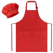 Sunland Kids Apron And Hat Set Children Chef Apron For Cooking Baking Painting (Red, S)