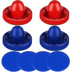 One250 Air Hockey Pushers And Blue Air Hockey Pucks, Goal Handles Paddles Replacement Accessories For Game Tables (4 Striker, 4 Puck Pack) (Blue & Red)