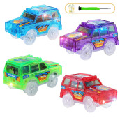 Track Cars Only, Flex Track Race Cars Replacement Glow In The Dark, Battery Operated Snap N Glow Ttrax Cars For Track Accessories With 5 Flashing Led Lights Up, Compatible With Tracks For Kids (3Pack)