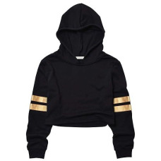 Crop Top For Kids Long Sleeve Hoodie Leather Cropped Sweatshirt Gold 12T 13T