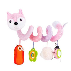 Jollybaby Baby Car Seat Stroller Toys, Plush Activity Hanging Spiral Activity Pram Crib With Music Box, Rattles, Squeaker For Babies Infant Boys Girls(Pink Fox)