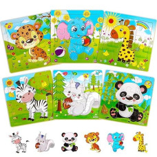 Aitey Set Of 6 Toddler Puzzles Ages 2-4, Wooden Jigsaw Puzzles For Kids Ages 3-5, Puzzles For Toddlers 2 3 4 Year Old, Kids Puzzle Toys With Animal Patterns Educational Toys For Boys And Girls