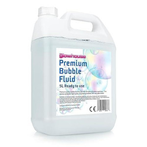 The Glowhouse Bubble Fluid Solution - Large 169 Oz/5L Bottle - Perfect Bubbles For Bubble Machine, High-Efficiency Bubble Solution For Machine, No-Waste Giant Bubble Liquid With Wands