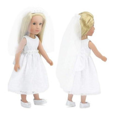 Emily Rose 14 Inch Doll Clothes| Beautiful 3 Piece Bridal First Communion Dress Outfit , Including Veil And Satiny Shoes! | Fits Most Hard-Bodied 14" Dolls