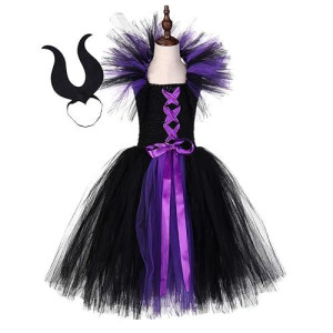 Tutu Dreams Purple Witch Dress Toddler Girls Horns Headband Halloween Vampire Costumes Masquerade Carnival Pageant Holiday (Black)