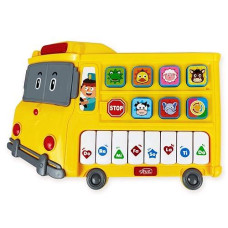 Learning School Bus Toy W/Lights And Music - 8 Musical Note Piano Keys, 6 Animal Sounds Buttons And Mode Button - Toy Bus W/Flashing Lights - Fun Toy School Bus For Toddlers 18+ Months