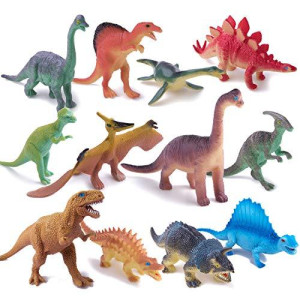 Peruser Dinosaurs Toys 12-Pack 5 to 7 Realistic Dinosaur Figures with Dinosaur Book, Kids and Toddlers - great gift Set, Birthday Present, or Party Favor