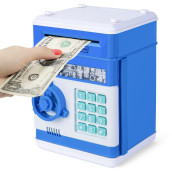 Safe Coin Bank Birthday Gift Toys For 3-12 Year Old Girl Boy,Refasy Children Fun Toys 8-12 Kids Atm Bank Machine With Bank Card Money Bank For Cash Toy Electronic Coin Banks Box For Kids Blue