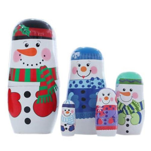 Wooden Russia Dolls 5 Layers Snowman Winter Decoration Children Toy Christmas Birthday Gift