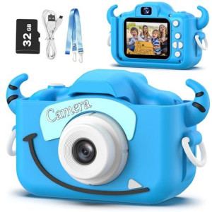 Goopow Kids Camera Toys For 3-8 Year Old Boys,Children Digital Video Camcorder Camera With Cartoon Soft Silicone Cover, Best Chritmas Birthday Festival Gift For Kids - 32G Sd Card Included