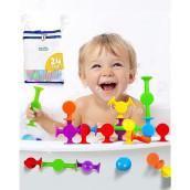 Bunmo Suction Bath Toys 24Pcs | Connect, Build, Create | No Mold Bath Toy | Hours Of Fun & Creativity | Stimulating & Addictive Sensory Suction Toy | No Hole Bath Toy | Mold Free Bath Toys