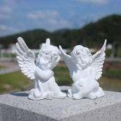 OwMell Set of 2 Cherubs Angels Resin Garden Statue Figurine, Indoor Outdoor Home Garden Decoration, Adorable Angel Sculpture Memorial Statue 4"