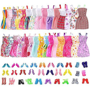 30 Pack Clothes Party Gown Outfits For Dolls With 30 Pairs Dolls Accessories Shoes For Birthday Christmas Wedding Valentine'S Day Supplies
