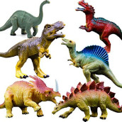 Oumuamua Realistic Dinosaur Figure Toys, 6 Pack 6'' To 7 Large Size Plastic Dinosaur Set For Kids And Toddler Education, Including T-Rex, Stegosaurus, Monoclonius, Etc