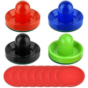Coopay Air Hockey Pushers And Red Air Hockey Pucks, Goal Handles Paddles Replacement Accessories For Game Tables(4 Striker, 8 Puck Pack)