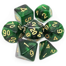 Haxtec Glitter Dnd Dice Set 7Pcs Polyhedral D&D Nebula Dice For Roleplaying Dice Games As Dungeons And Dragons (Green Black Nebula)