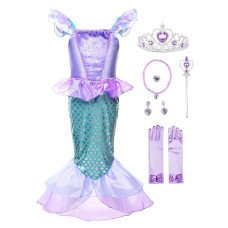 JerrisApparel girls Princess Mermaid costume cosplay Party Dress (6, Purple with Accessories)