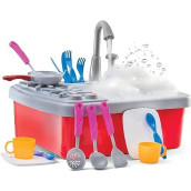 Play22 Kitchen Sink Toy 17 Set - Play Sink Play House Pretend Toy Kitchen Sink with Running Water - Kids Toy Sink with Real Faucet & Drain, Dishes, Utensils & Stove - Kitchen Toys for Toddlers & Kids
