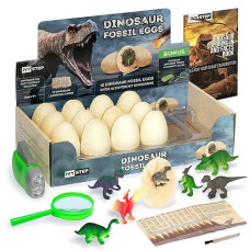 Dinosaur Fossil Dig Kit - Kids Explorer Kit W/ Egg Excavation Tools - Toy Dinosaur Eggs, Chisel Tools, Dinosaur Play Cards, Explorer Flashlight, & Magnifying Glass - Kid Toys, Kids Gift, Party Favors
