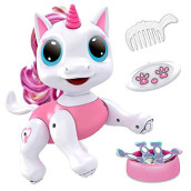 Power Your Fun Unicorn Robo Pets Unicorn Toy For Girls And Boys - Remote Control Robot Toy With Interactive Hand Motion Gestures, Stem Toy Program Treats, Walking, Dancing Robot Unicorn Kids Toy Pink