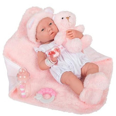 Jc Toys La Newborn All-Vinyl-Anatomically Correct Real Girl 15" Baby Doll In White And Deluxe Accessories, Designed By Berenguer., Pink
