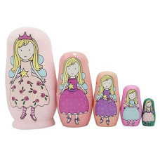 Hycles 5 Pcs Cute Angel Princess Handmade Nesting Dolls Russian Matryoshka Dolls Wishing Dolls For Kids Girls Toddlers Birthday Toy Home Decoration Lovely Pink