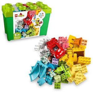 Lego Duplo Classic Deluxe Brick Box 10914 Starter Set - Features Storage Box, Bricks, Duplo Figures, Dog, And Car, Creative Play, Great Early Learning Toy For Toddlers Ages 18+ Months