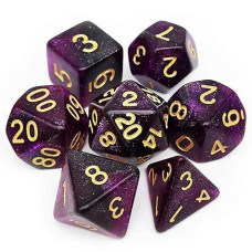 Haxtec Nebula Dnd Dice Set 7Pcs Polyhedral D&D Dice For Roleplaying Dice Games As Dungeons And Dragons Pathfinder Warhammer Etc. (Purple Black Nebula)