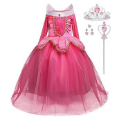 Itvti Girls Princess Dress Up Halloween Party Costume With Crown Wand Earrings Ring, Pink, 3-4 Years (Label 110)
