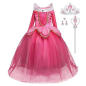Itvti Girls Princess Dress Up Halloween Party Costume With Crown Wand Earrings Ring, Pink, 3-4 Years (Label 110)