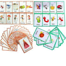 Set Of Adjective&Antonym And Insect Flash Cards For Toddlers |Kids Learning Flashcard & Montessori Pocket Cards Toys | Perfect For Pre-K Decor Background Wall Stickers, Teacher/Autism Therapists Tools