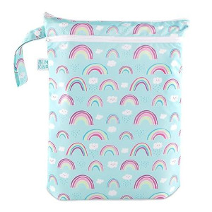 Bumkins Waterproof Wet Dry Bag For Baby, Travel, Swim Suit, Cloth Diapers, Pump Parts, Pool, Gym Clothes, Toiletry, Strap To Stroller, Daycare, Zip Reusable Bag, Wetdry Packing Pouch, Rainbows Blue