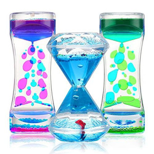 Sensory Liquid Motion Timer Bubbler Toy 3 Pcs. Set - Best Fidget Tool For Kids And Adults For Stress And Anxiety Relief And Relaxation, Pack Of Calming Toy For Toddlers With Autism, Office Desk Decor