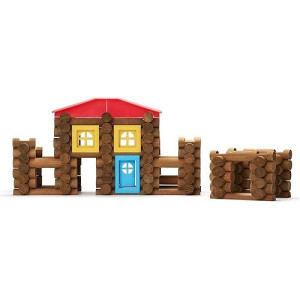 Sainsmart Jr. 150 Pcs Wooden Log Cabin Set Building House Toy For Toddlers, Classic Tinker Construction Kit With Colorful Wood Blocks For 3+ Years Old, Kid